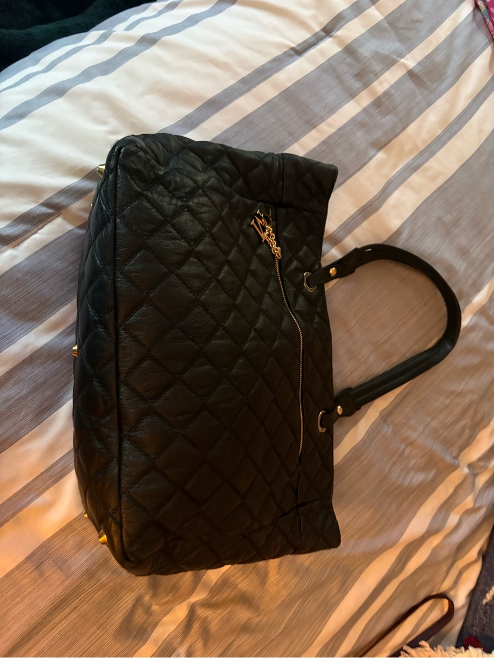 Marina Rinaldi Black Quilted Tote with Gold Hardware